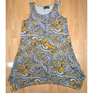 Cynthia Rowley Womens 2X Paisley Tunic Top Sleeveless Yellow Black
